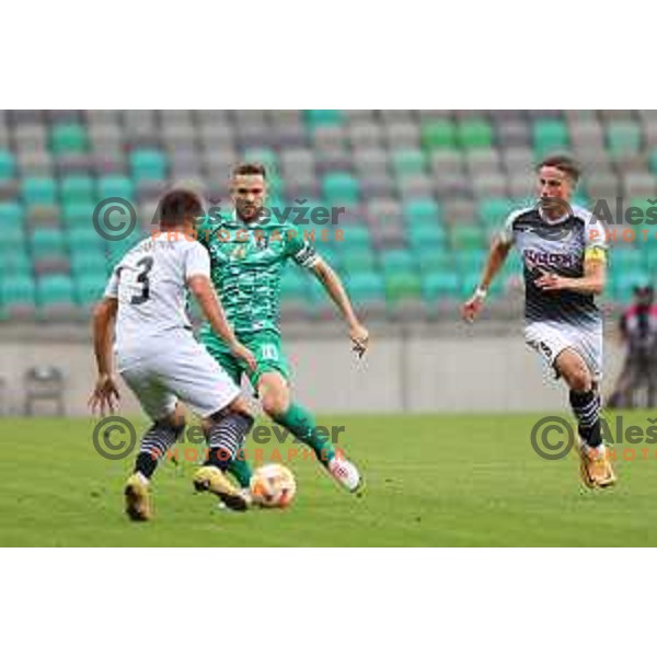 Timi Max Elsnik in action during Prva Liga Telemach 2023/2024 football match between Olimpija and Radomlje in Ljubljana, Slovenia on October 8, 2023. Foto: Filip Barbalic