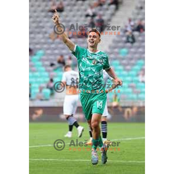 Marcel Ratnik celebrates goal during Prva Liga Telemach 2023/2024 football match between Olimpija and Radomlje in Ljubljana, Slovenia on October 8, 2023. Foto: Filip Barbalic