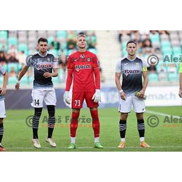 Tin Hrvoj, Luka Bas and Sandi Nuhanovic prior to Prva Liga Telemach 2023/2024 football match between Olimpija and Radomlje in Ljubljana, Slovenia on October 8, 2023. Foto: Filip Barbalic