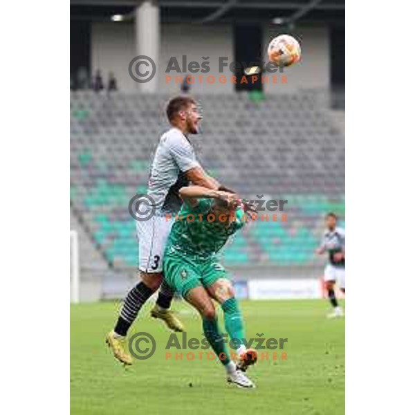 Stipo Markovic and Raul Alexander Florucz in action during Prva Liga Telemach 2023/2024 football match between Olimpija and Radomlje in Ljubljana, Slovenia on October 8, 2023. Foto: Filip Barbalic