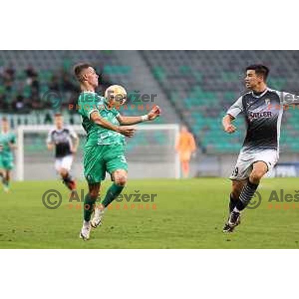 Raul Alexander Florucz and Dominik Prpic in action during Prva Liga Telemach 2023/2024 football match between Olimpija and Radomlje in Ljubljana, Slovenia on October 8, 2023. Foto: Filip Barbalic