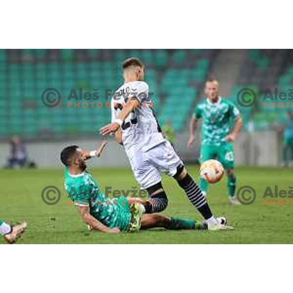 Saar Fadida and Ivan Krolo in action during Prva Liga Telemach 2023/2024 football match between Olimpija and Radomlje in Ljubljana, Slovenia on October 8, 2023. Foto: Filip Barbalic