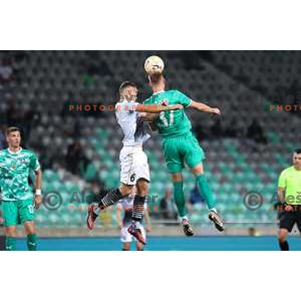 Vicko Sevelj and Pedro Lucas Schwaizer in action during Prva Liga Telemach 2023/2024 football match between Olimpija and Radomlje in Ljubljana, Slovenia on October 8, 2023. Foto: Filip Barbalic