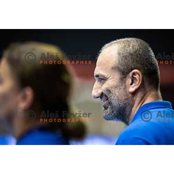 Dragan Adzic, head coach of Slovenia during Women’s Euro 2024 qualifications handball match between Slovenia and Latvia in Dvorana Golovec, Celje, Slovenia on October 11, 2023. Photo: Jure Banfi