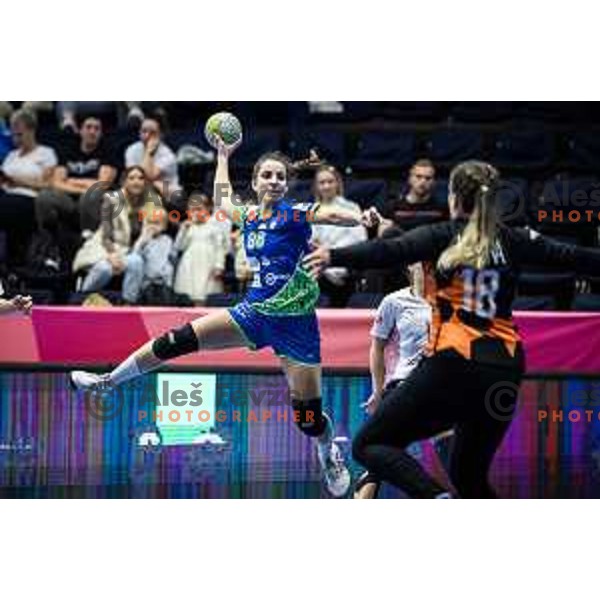 Ema Albina in action during Women’s Euro 2024 qualifications handball match between Slovenia and Latvia in Dvorana Golovec, Celje, Slovenia on October 11, 2023. Photo: Jure Banfi