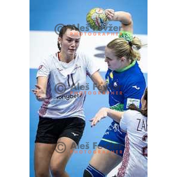 in action during Women’s Euro 2024 qualifications handball match between Slovenia and Latvia in Dvorana Golovec, Celje, Slovenia on October 11, 2023. Photo: Jure Banfi