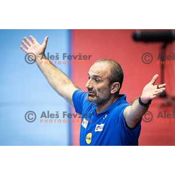 Dragan Adzic, head coach of Slovenia during Women’s Euro 2024 qualifications handball match between Slovenia and Latvia in Dvorana Golovec, Celje, Slovenia on October 11, 2023. Photo: Jure Banfi