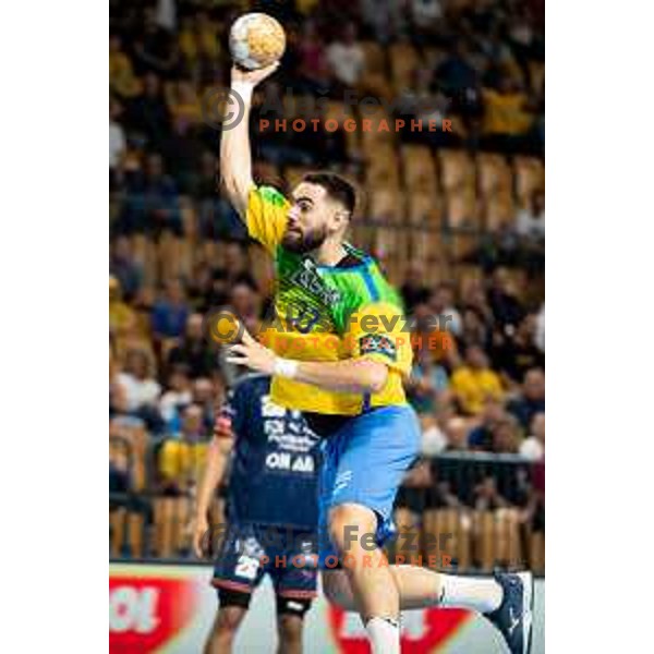 Stefan Zabic in action during EHF Champions League handball match between Celje Pivovarna Lasko and Montpellier in Zlatorog Arena, Celje, Slovenia on October 11, 2023