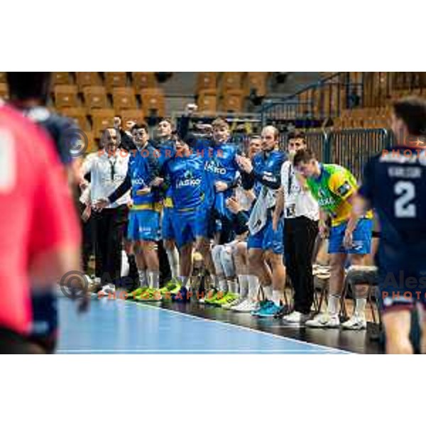 in action during EHF Champions League handball match between Celje Pivovarna Lasko and Montpellier in Zlatorog Arena, Celje, Slovenia on October 11, 2023