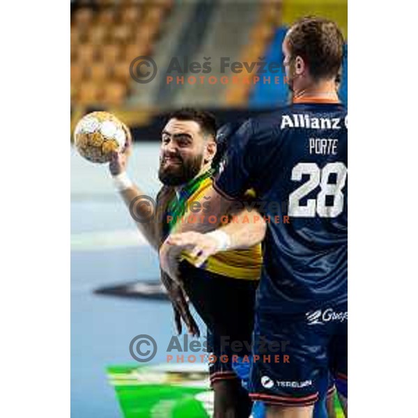 Stefan Zabic in action during EHF Champions League handball match between Celje Pivovarna Lasko and Montpellier in Zlatorog Arena, Celje, Slovenia on October 11, 2023