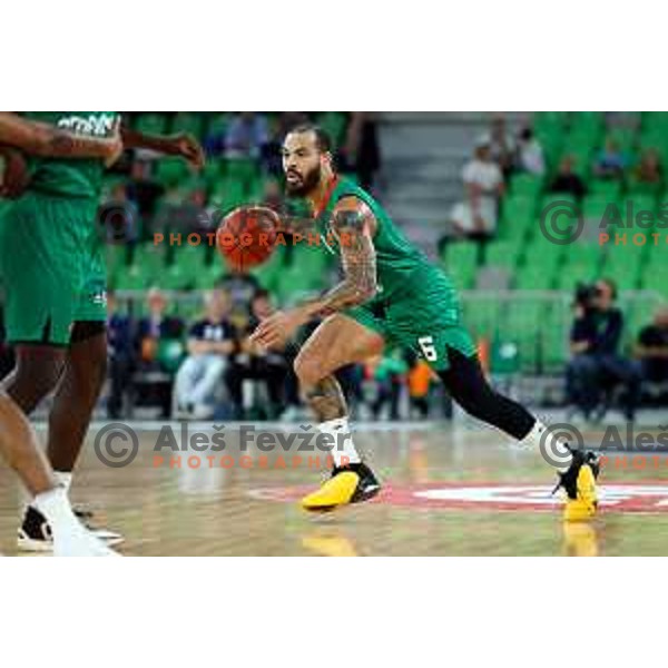 Justin Cobbs in action during BKT EuroCup 2023-2024 regular season basketball match between Cedevita Olimpija (SLO) and Juventut Badalona (ESP) in Ljubljana, Slovenia on October 11, 2023 