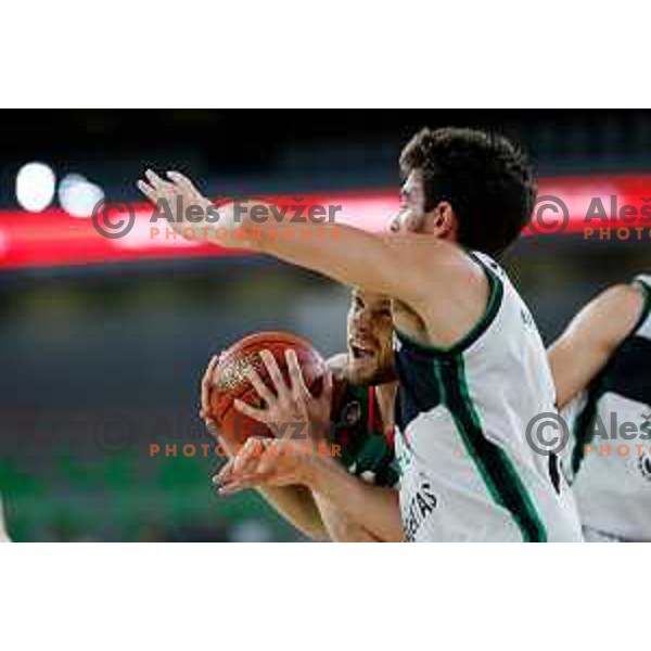 Jaka Blazic in action during BKT EuroCup 2023-2024 regular season basketball match between Cedevita Olimpija (SLO) and Juventut Badalona (ESP) in Ljubljana, Slovenia on October 11, 2023 