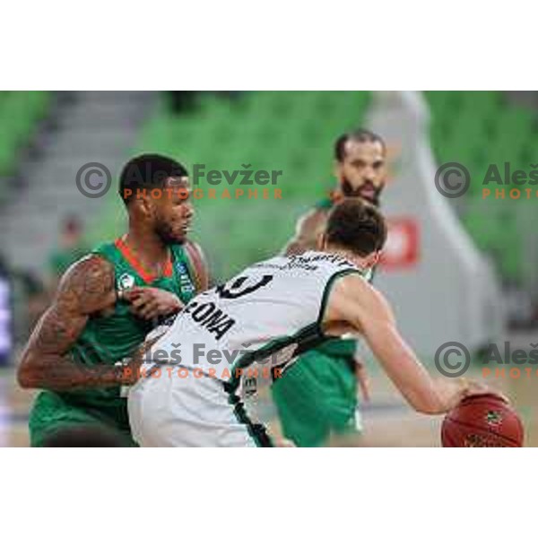 in action during BKT EuroCup 2023-2024 regular season basketball match between Cedevita Olimpija (SLO) and Juventut Badalona (ESP) in Ljubljana, Slovenia on October 11, 2023