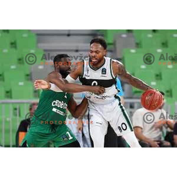 in action during BKT EuroCup 2023-2024 regular season basketball match between Cedevita Olimpija (SLO) and Juventut Badalona (ESP) in Ljubljana, Slovenia on October 11, 2023