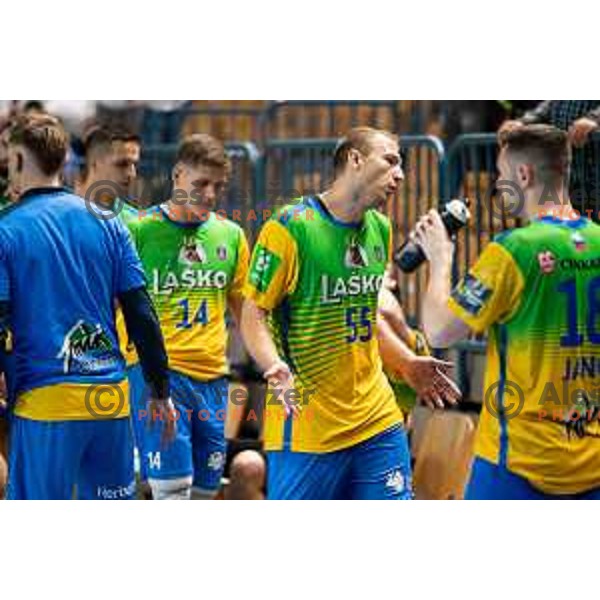 Ziga Mlakar in action during EHF Champions League handball match between Celje Pivovarna Lasko and Montpellier in Zlatorog Arena, Celje, Slovenia on October 11, 2023