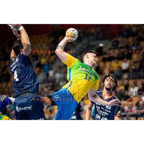 Ante Ivankovic in action during EHF Champions League handball match between Celje Pivovarna Lasko and Montpellier in Zlatorog Arena, Celje, Slovenia on October 11, 2023