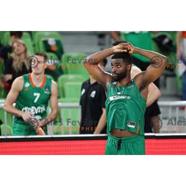 in action during BKT EuroCup 2023-2024 regular season basketball match between Cedevita Olimpija (SLO) and Juventut Badalona (ESP) in Ljubljana, Slovenia on October 11, 2023