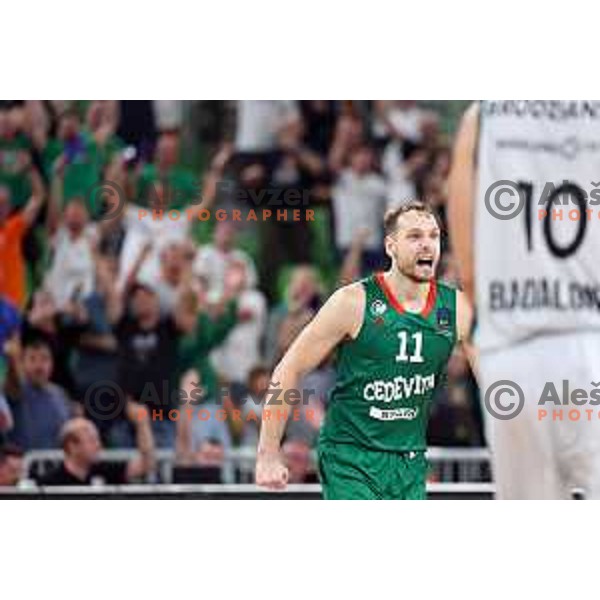 Jaka Blazic in action during BKT EuroCup 2023-2024 regular season basketball match between Cedevita Olimpija (SLO) and Juventut Badalona (ESP) in Ljubljana, Slovenia on October 11, 2023 