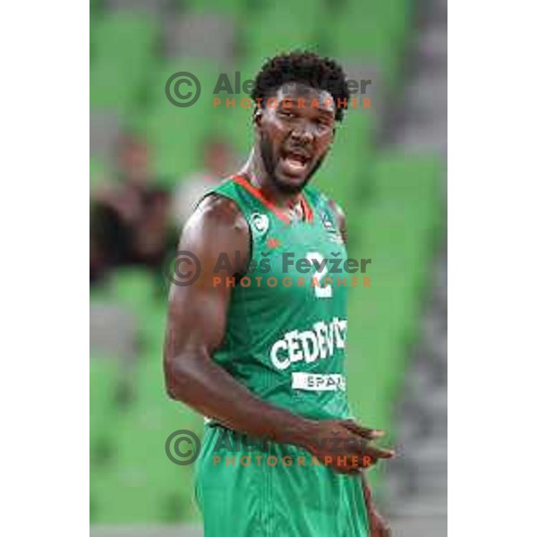 in action during BKT EuroCup 2023-2024 regular season basketball match between Cedevita Olimpija (SLO) and Juventut Badalona (ESP) in Ljubljana, Slovenia on October 11, 2023