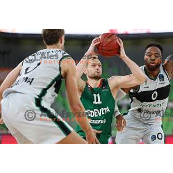 Jaka Blazic in action during BKT EuroCup 2023-2024 regular season basketball match between Cedevita Olimpija (SLO) and Juventut Badalona (ESP) in Ljubljana, Slovenia on October 11, 2023 