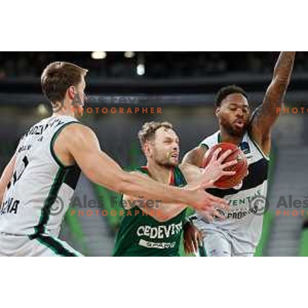 Jaka Blazic in action during BKT EuroCup 2023-2024 regular season basketball match between Cedevita Olimpija (SLO) and Juventut Badalona (ESP) in Ljubljana, Slovenia on October 11, 2023 