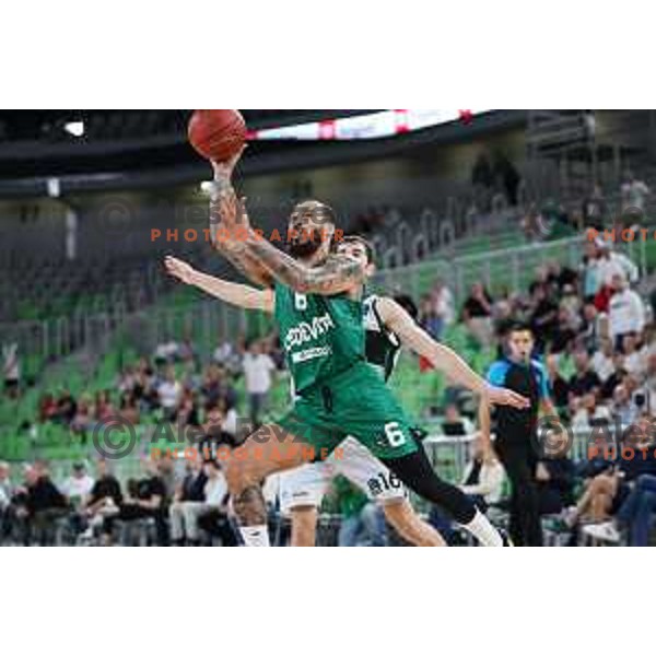 Justin Cobbs in action during BKT EuroCup 2023-2024 regular season basketball match between Cedevita Olimpija (SLO) and Juventut Badalona (ESP) in Ljubljana, Slovenia on October 11, 2023 