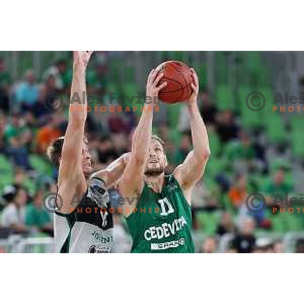 in action during BKT EuroCup 2023-2024 regular season basketball match between Cedevita Olimpija (SLO) and Juventut Badalona (ESP) in Ljubljana, Slovenia on October 11, 2023