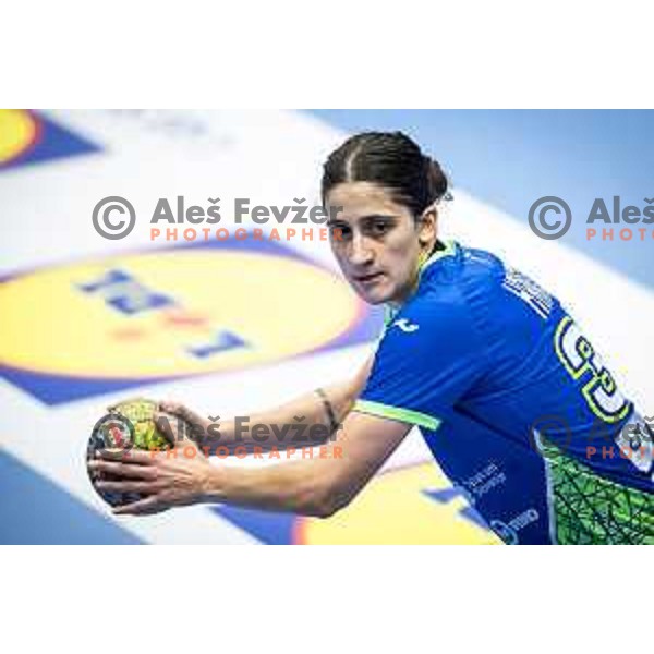 Ema Hrvatin in action during Women’s Euro 2024 qualifications handball match between Slovenia and Latvia in Dvorana Golovec, Celje, Slovenia on October 11, 2023. Photo: Jure Banfi