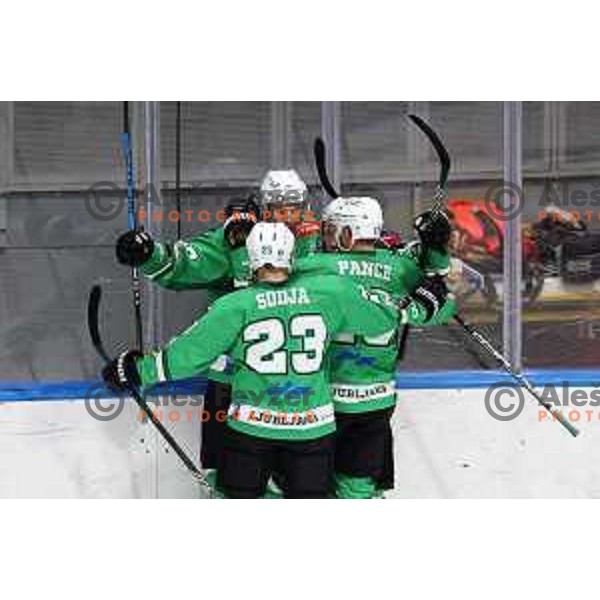 In action during IceHL match between SZ Olimpija and VSV in Tivoli Hall, Ljubljana, Slovenia on October 13, 2023