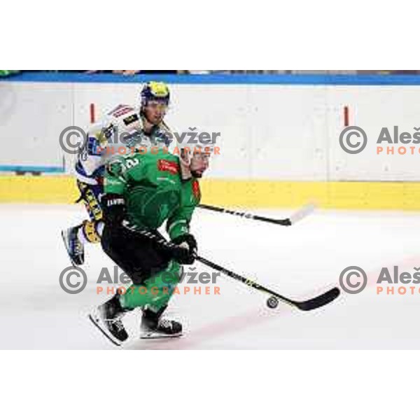 In action during IceHL match between SZ Olimpija and VSV in Tivoli Hall, Ljubljana, Slovenia on October 13, 2023