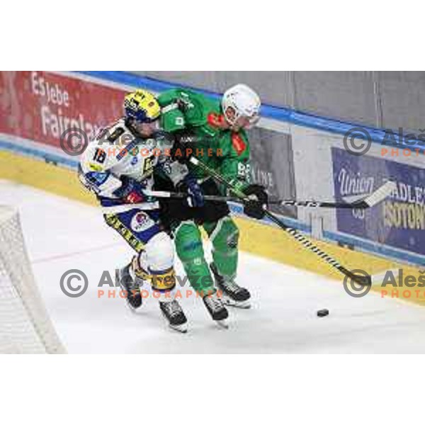 In action during IceHL match between SZ Olimpija and VSV in Tivoli Hall, Ljubljana, Slovenia on October 13, 2023