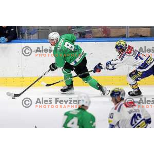 In action during IceHL match between SZ Olimpija and VSV in Tivoli Hall, Ljubljana, Slovenia on October 13, 2023