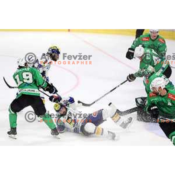 In action during IceHL match between SZ Olimpija and VSV in Tivoli Hall, Ljubljana, Slovenia on October 13, 2023