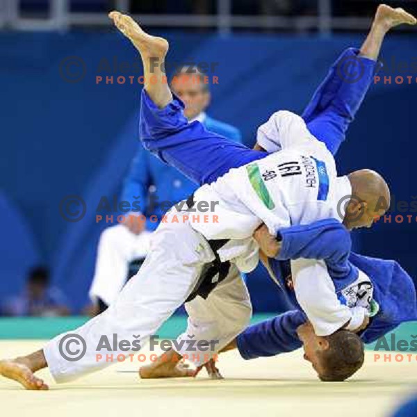 Rok Draksic (SLO, blue) in first round fight in judo tournament in category under 60 kg at Olympic Games, Beijing, China 9.8.2008. 