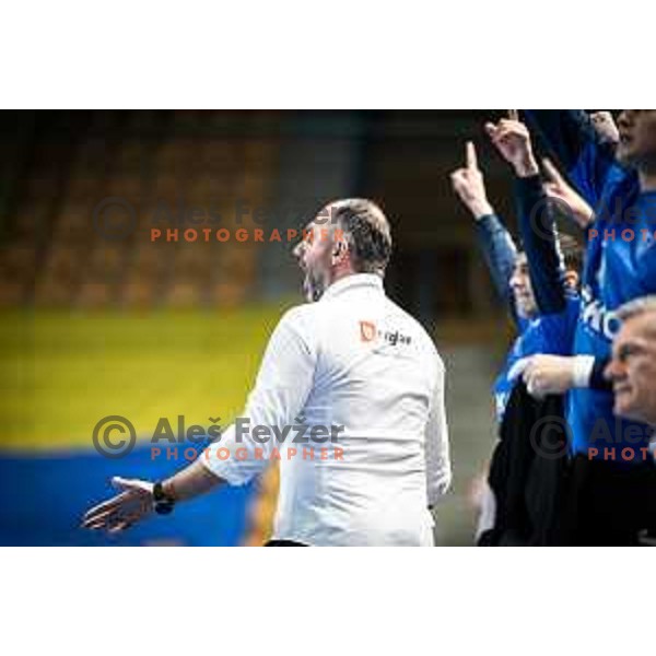 Alem Toskic, head coach of Celje PL during 1.NLB league handball match between Celje Pivovarna Lasko and Gorenje Velenje in Dvorana Zlatorog, Celje, Slovenia on October 14, 2023. Photo: Jure Banfi