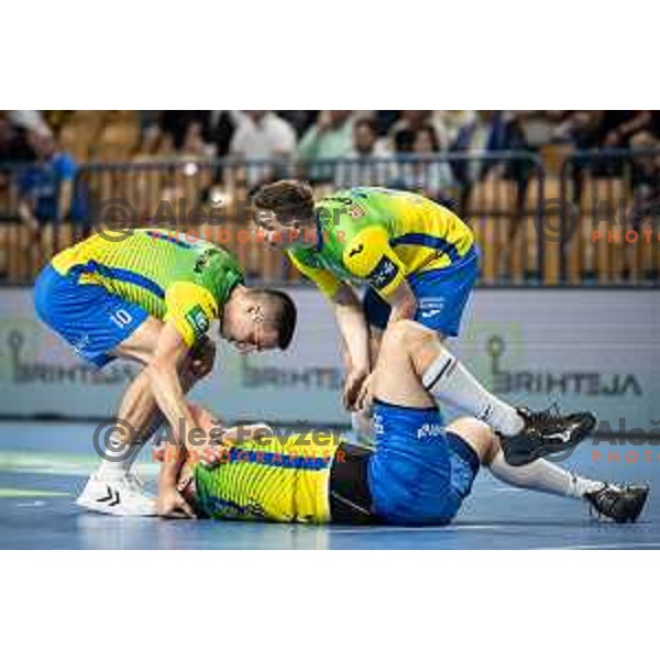 in action during 1.NLB league handball match between Celje Pivovarna Lasko and Gorenje Velenje in Dvorana Zlatorog, Celje, Slovenia on October 14, 2023. Photo: Jure Banfi