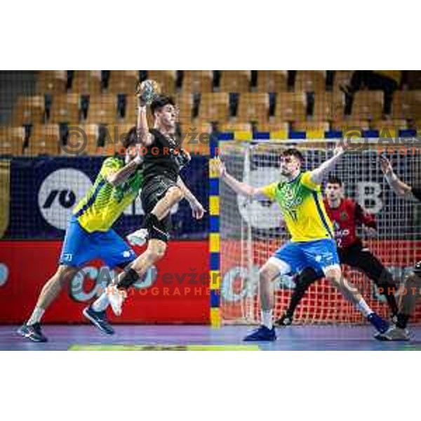 in action during 1.NLB league handball match between Celje Pivovarna Lasko and Gorenje Velenje in Dvorana Zlatorog, Celje, Slovenia on October 14, 2023. Photo: Jure Banfi