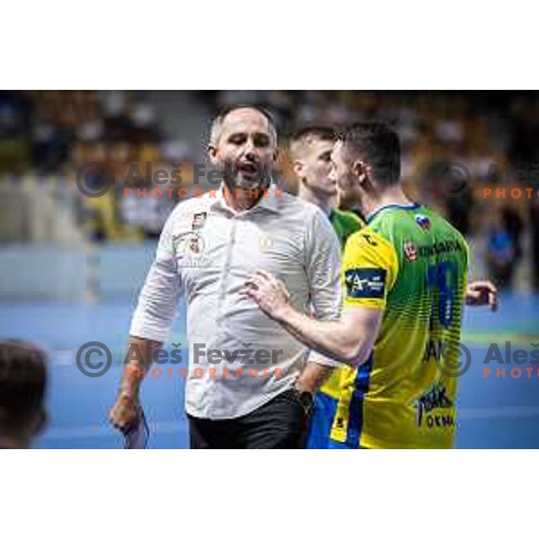 Alem Toskic, head coach of Celje PL during 1.NLB league handball match between Celje Pivovarna Lasko and Gorenje Velenje in Dvorana Zlatorog, Celje, Slovenia on October 14, 2023. Photo: Jure Banfi