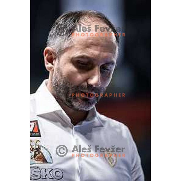 Alem Toskic, head coach of Celje PL during 1.NLB league handball match between Celje Pivovarna Lasko and Gorenje Velenje in Dvorana Zlatorog, Celje, Slovenia on October 14, 2023. Photo: Jure Banfi