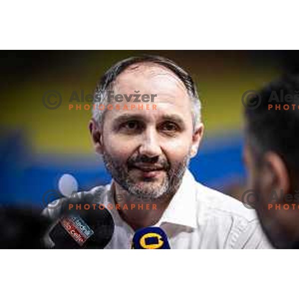 Alem Toskic, head coach of Celje PL during 1.NLB league handball match between Celje Pivovarna Lasko and Gorenje Velenje in Dvorana Zlatorog, Celje, Slovenia on October 14, 2023. Photo: Jure Banfi