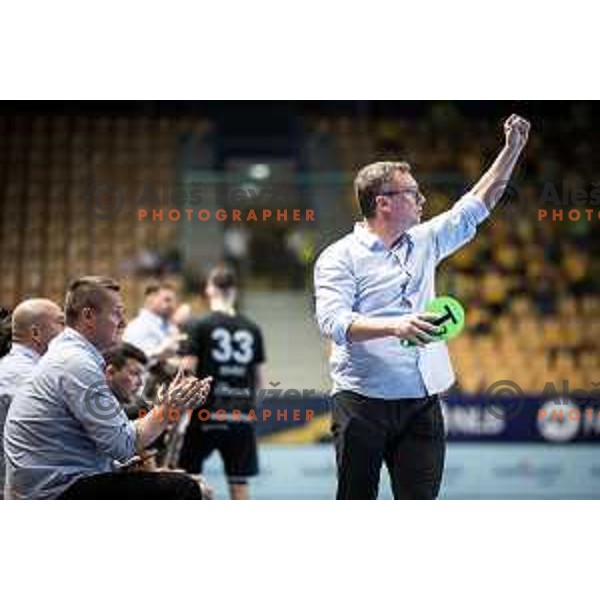 Zoran Jovicic, head coach of Gorenje Velenje during 1.NLB league handball match between Celje Pivovarna Lasko and Gorenje Velenje in Dvorana Zlatorog, Celje, Slovenia on October 14, 2023. Photo: Jure Banfi