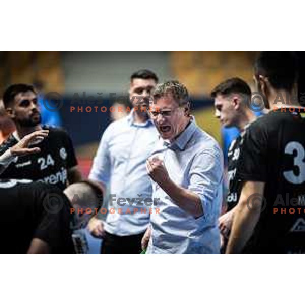 Zoran Jovicic, head coach of Gorenje Velenje during 1.NLB league handball match between Celje Pivovarna Lasko and Gorenje Velenje in Dvorana Zlatorog, Celje, Slovenia on October 14, 2023. Photo: Jure Banfi