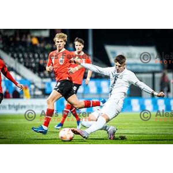 Tio Cipot in action during 2025 UEFA European U21 Championship qualifications football match between Slovenia and Austria in Fazanerija, Murska Sobota, Slovenia on October 16, 2023. Photo: Jure Banfi