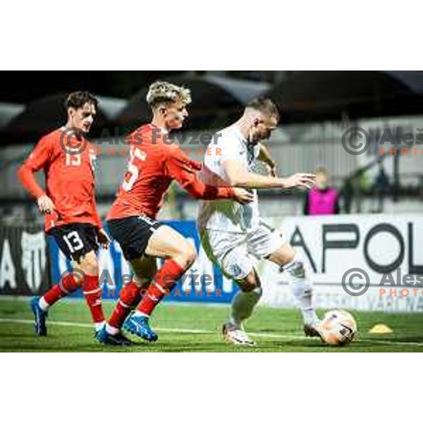 in action during 2025 UEFA European U21 Championship qualifications football match between Slovenia and Austria in Fazanerija, Murska Sobota, Slovenia on October 16, 2023. Photo: Jure Banfi