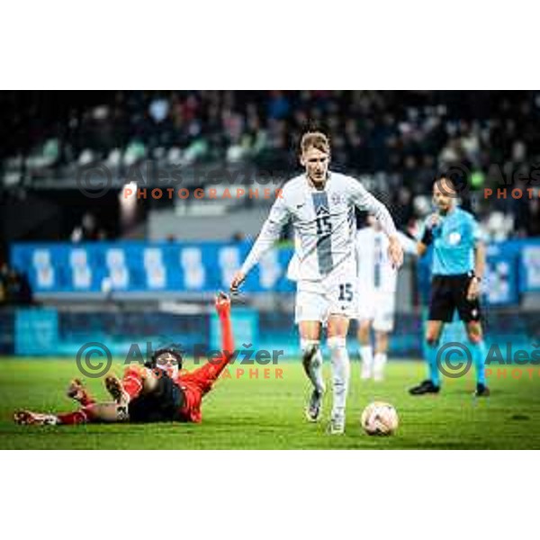 in action during 2025 UEFA European U21 Championship qualifications football match between Slovenia and Austria in Fazanerija, Murska Sobota, Slovenia on October 17, 2023. Photo: Jure Banfi