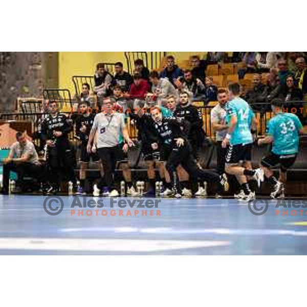 Gorenje bench in action during EHF European league match between Gorenje Velenje and Pfadi Winterthur in Velenje, Slovenia on October 17, 2023.