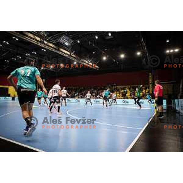 in action during EHF European league match between Gorenje Velenje and Pfadi Winterthur in Velenje, Slovenia on October 17, 2023.