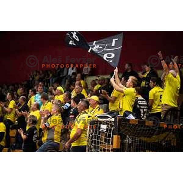 Gorenje fans in action during EHF European league match between Gorenje Velenje and Pfadi Winterthur in Velenje, Slovenia on October 17, 2023.