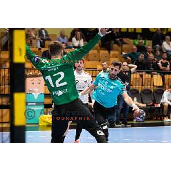 Ibrahim Haseljic in action during EHF European league match between Gorenje Velenje and Pfadi Winterthur in Velenje, Slovenia on October 17, 2023.