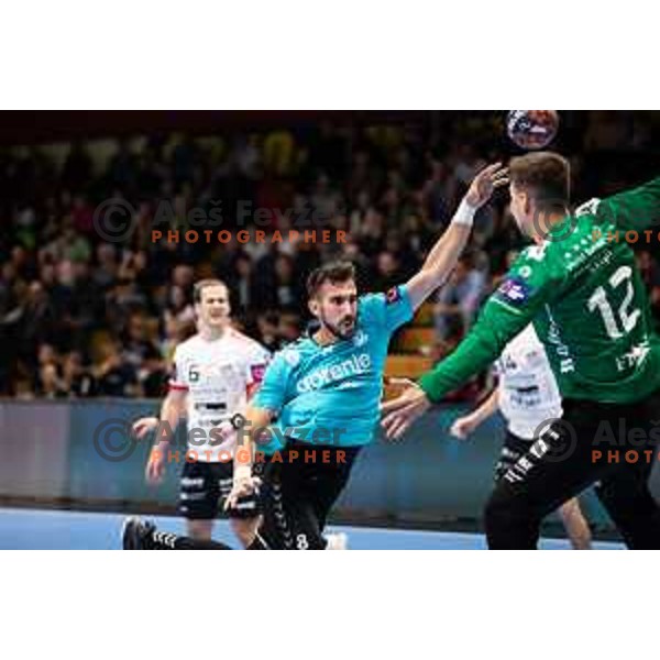 Ibrahim Haseljic in action during EHF European league match between Gorenje Velenje and Pfadi Winterthur in Velenje, Slovenia on October 17, 2023.